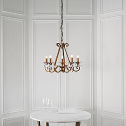 Avis Interiors 1900 Chandelier Oksana, laiton antique, pendeloques cristal, 5 éclairages