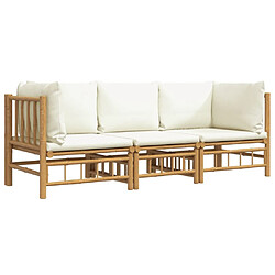 Avis Maison Chic Salon de jardin 3 pcs + coussins - Mobilier/Meubles de jardin - Table et chaises d'extérieur blanc crème bambou -MN86648