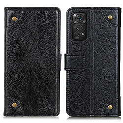 Etui en PU texture nappa, décor de boutons en laiton avec support noir pour votre Xiaomi Redmi Note 11 4G (Qualcomm)/Note 11S 4G