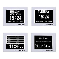 Acheter Horloge Calendrier avec Date Jour Heure Grande Police Alarme Auto Dimming pour Les Personnes Âgées / Alzheimer et Les Enfants Blanc