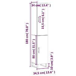 vidaXL Buffet haut Blanc 34,5x34x180 cm Bois d'ingénierie pas cher