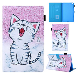 Etui en PU impression de modèle avec porte-carte chat mignon pour votre Samsung Galaxy Tab A 10.1 (2019) T510 T515