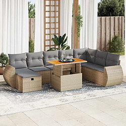 vidaXL Salon de jardin avec coussins 9 pcs beige résine tressée acacia