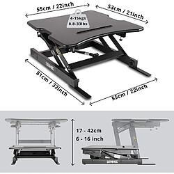 DM05D18 Poste / Station de travail assis-debout de 55 x 53 cm pour écran / clavier / souris - Hauteur ajustable de 16 à 42 cm pour travailler assis et debout - Compatible avec support de bureau Duronic