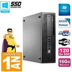 PC HP EliteDesk 800 G1 SFF Intel G3220 16Go Disque 120Go SSD Graveur DVD Wifi W7 - Occasion