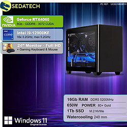 Sedatech Pack Mini-PC Gamer ITX • Intel i9-12900KF • RTX4060 • 16Go DDR5 • 1To SSD M.2 • Windows 11 • Moniteur 24''