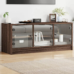 vidaXL Meuble TV avec portes en verre chêne marron 102x37x42 cm