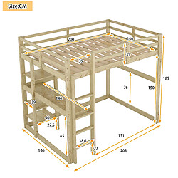 Acheter KOMHTOM Lit Enfant 140 X 200 cm Cadre De Lit Mezzanine Avec Espace De Rangement - 4 Compartiments Et 1 Plateau De Bureau - Naturel