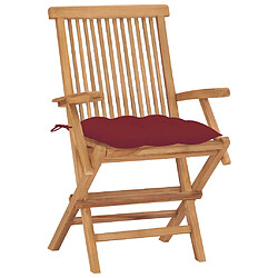 vidaXL Chaises de jardin coussins rouge bordeaux lot de 2 Teck massif