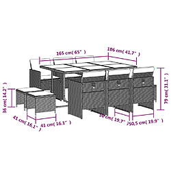 vidaXL Ensemble à manger de jardin 11 pcs coussins noir résine tressée pas cher