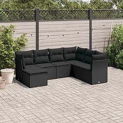 vidaXL Salon de jardin 7 pcs avec coussins noir résine tressée