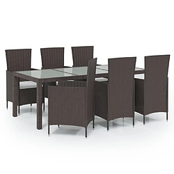 Maison Chic Ensemble à manger d'extérieur 7 pcs avec coussins,Salon de jardin,Mobilier de jardin Résine tressée Marron -GKD828513