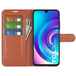 Etui en PU texture litchi avec support, marron pour votre TCL 30 5G