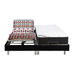 Acheter Vente-Unique Lit électrique de relaxation tout plots + matelas ressorts ensachés et mémoire forme - 2 x 80 x 200 cm - Noir - PHANES de DREAMEA