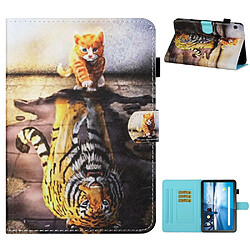 Etui en PU impression de motifs avec support et porte-cartes chat et tigre pour votre Lenovo Tab M10 TB-X605F/X505F