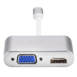 Wewoo 2 en 1 VGA et gris HDMI femelle vers USB-C / Type-C mâle adaptateur de répartiteur de hub pas cher