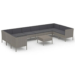 Maison Chic Salon de jardin 11pcs + coussins - Mobilier/Meubles de jardin - Table et chaises d'extérieur Résine tressée Gris -MN49629