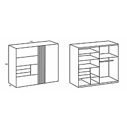 Acheter Inside 75 Armoire CYBORG 2 portes coulissantes 3 tiroirs décor graphite rechampis aspect clayettes chêne artisan