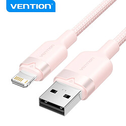 Câble de Charge USB-A/Lightning Vention - Aluminium et Coton Tressé - 480Mbps - 2,4A - 2m - Couleur Rose