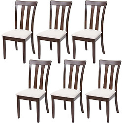 Decoshop26 Lot de 6 chaises de salle à manger en bois massif marron foncé et assise en tissu crème CDS04664 