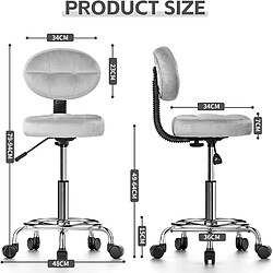 Tabourets de bureau, tabouret à roulettes Rattantree, avec dossier, réglable en hauteur, pivotant à 360°, hauteur d'assise 49-64 cm, repose-pieds, tabourets de cuisine, tabouret de travail, gris