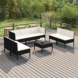 vidaXL Salon de jardin 8 pcs avec coussins résine tressée noir