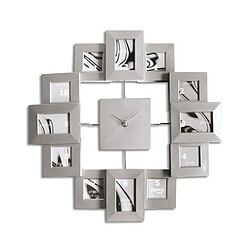 Totalcadeau Horloge murale avec 12 cadres photos noire