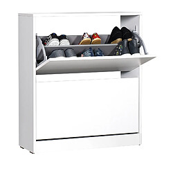 Avis Pegane Commode à chaussures de 2 abattants coloris Blanc - longueur 73 x profondeur 26 x hauteur 84 cm