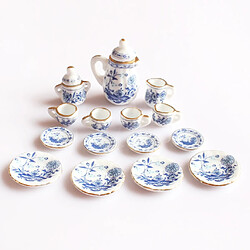 15 Peices Dollhouse Thé En Porcelaine Ware à Manger Miniature Mis En Fleur Bleue