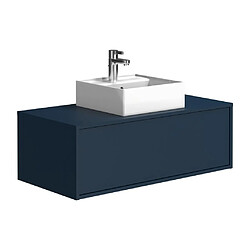 Vente-Unique Meuble de salle de bain suspendu coloris bleu nuit avec simple vasque carrée - 94 cm - TEANA II