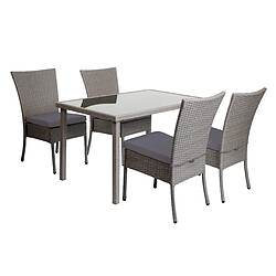 Decoshop26 Ensemble table et 4 fauteuils de jardin en polyrotin gris foncé coussins gris foncé 04_0006766