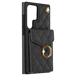 Avizar Coque Cordon pour Samsung Galaxy S23 Ultra Dos Portefeuille Bague Support Noir