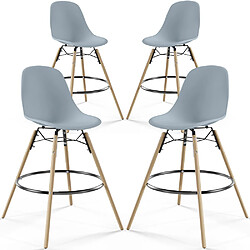 ICONIK INTERIOR Tabourets de Bar - Design Scandinave - Pieds en Bois - Lot de 4 - Skögur Gris clair