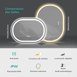 Avis EMKE Miroir lumineux salle de bain ovale 70x50cm, Miroir LED avec Interrupteur Tactile, Anti-buée, Miroir avec éclairage Lumière Froide/Chaude/Neutre