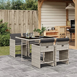 Maison Chic Ensemble à manger d'extérieur 5 pcs avec coussins,Salon de jardin,Mobilier de jardin gris clair rotin -GKD656378