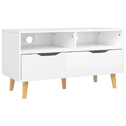 Maison Chic Meuble TV scandinave - Banc TV pour salon blanc brillant 90x40x48,5 cm bois d'ingénierie -MN93274