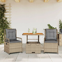 vidaXL Ensemble à manger de jardin et coussins 3 pcs Beige poly rotin