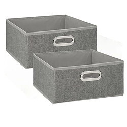 Toilinux Lot de 2 Boites de rangement en tissu l.31 x h. 15 cm - Gris clair chiné