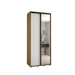 Abiks Meble Armoire à portes coulissantes Davos 3 H235.2 x L100 x P45 2 portes coulissante (Chêne artisan/Blanc/Noir)