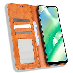 Etui en PU texture rétro, auto fermeture magnétique avec support pour votre Realme C33 4G - marron