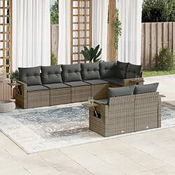 Maison Chic Ensemble Tables et chaises d'extérieur 8 pcs avec coussins,Salon de jardin gris résine tressée -GKD169896