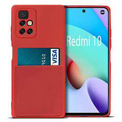 Coque en silicone avec porte-carte rouge pour votre Xiaomi Redmi 10/Redmi 10 Prime