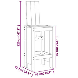 vidaXL Tabourets de bar lot de 2 40x42x120 cm bois massif de pin pas cher