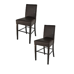 t m c s Tommychairs - Set 2 Tabourets bas LUISA pour cuisine, bar et salle à manger, robuste structure en bois de hêtre peindré en couleur wengé, assise et dossier rembourrés et revêtus en cuir artificiel couleur brun