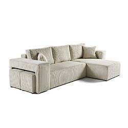 Bestmobilier Topaze - canapé d'angle réversible 4 places - convertible avec coffre, tablette et poufs - en velours côtelé Topaze - canapé d'angle réversible 4 places - convertible avec coffre, tablette et poufs - en velours côtelé - Beige