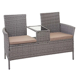 Decoshop26 Banc en polyrotin avec table fauteuils chaises de jardin 132cm gris coussin crème 04_0001140