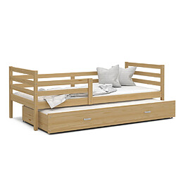 Kids Literie Lit Gigogne Milo 90x190 Pin Livré avec sommiers, tiroir et matelas en mousse de 7cm