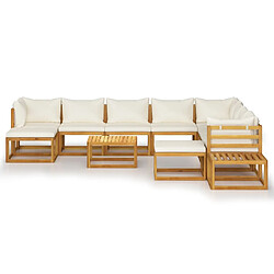 Avis Maison Chic Salon de jardin 12 pcs - Table et chaises d'extérieur - Mobilier/Meubles de jardin Moderne avec coussin Crème Bois d'acacia solide -MN41740