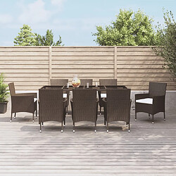 vidaXL Ensemble à manger de jardin et coussins 9 pcs marron poly rotin