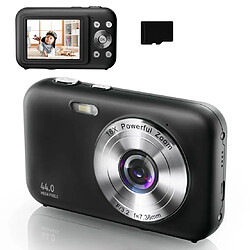 INF Appareil photo numérique 1080P 44MP avec zoom 16x, écran 2,4 pouces, carte 32 Go Black